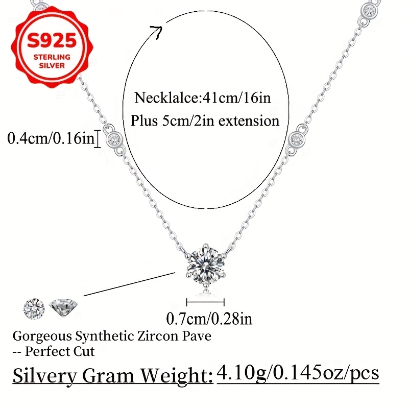 Women's 925 Sterling Silver Chain Necklace with Synthetic Zirconia Inlay